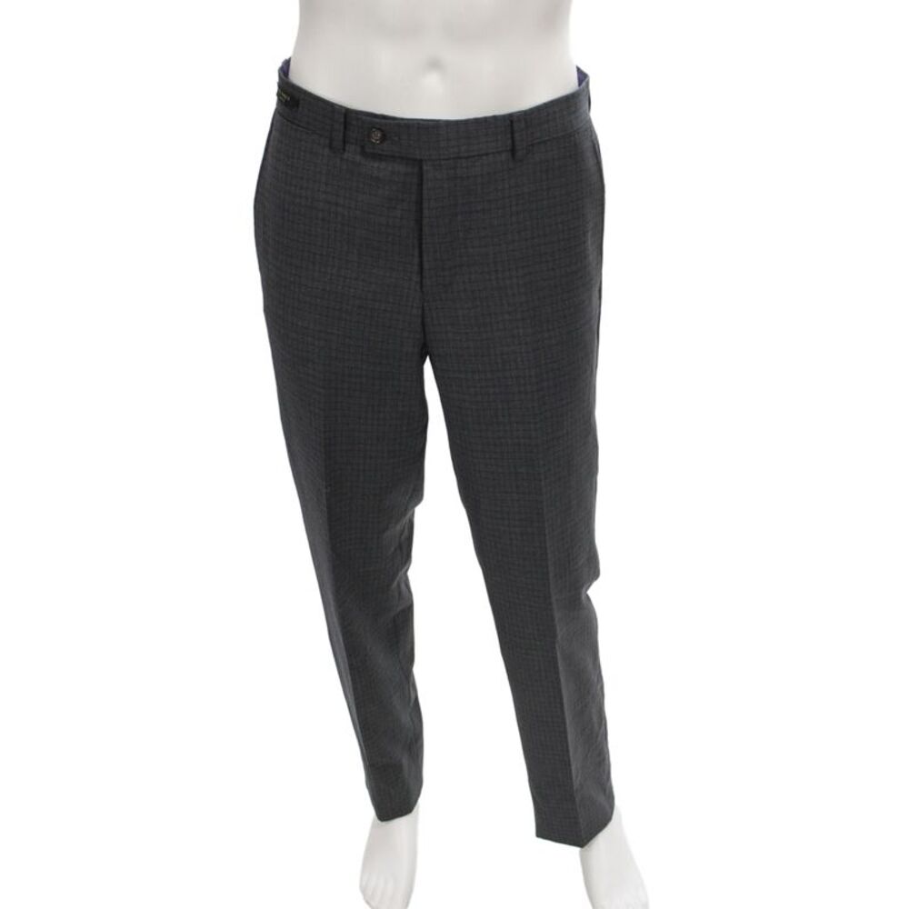 Ted Baker London Mens Dress Pants Dark Gray Wool Check Button Size 33